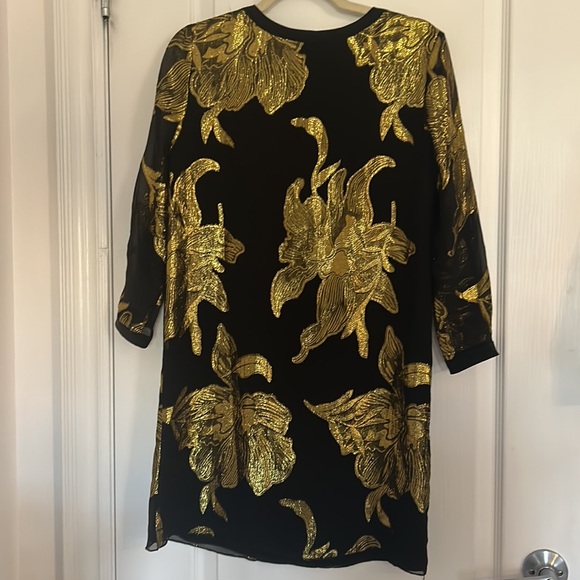 Aritzia Wilfred silk & gold metallic thread embroidered lined tunic dress SZ XS - Picture 2 of 6